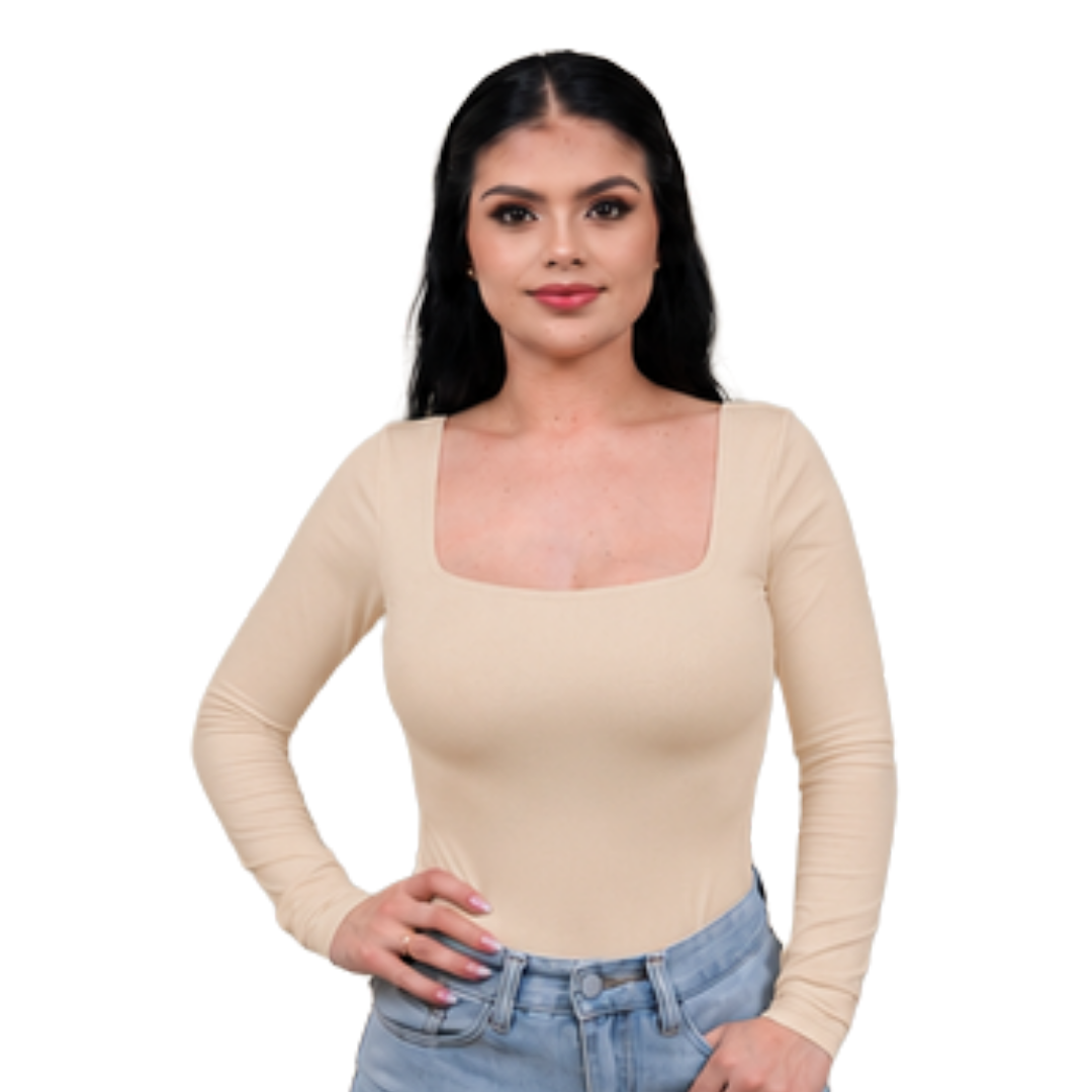 Square-neck long-sleeve bodysuit