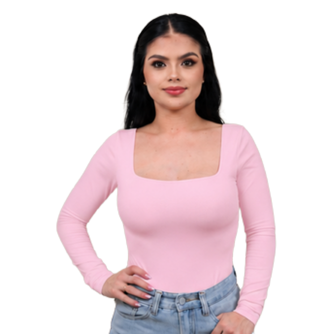 Square-neck long-sleeve bodysuit