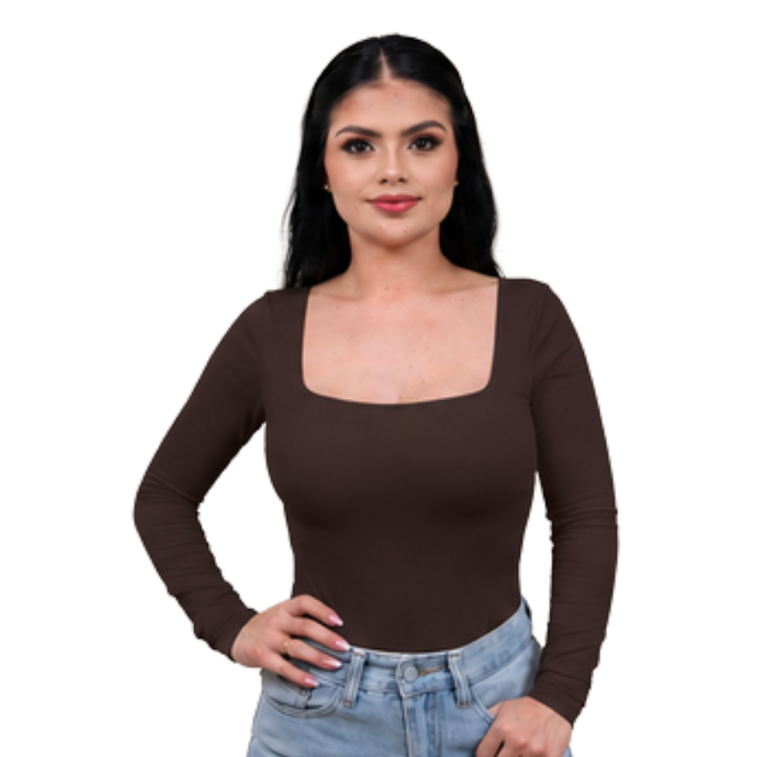 Square-neck long-sleeve bodysuit