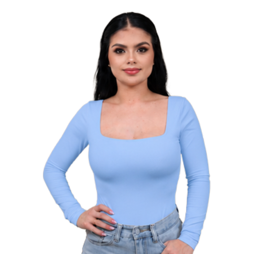 Square-neck long-sleeve bodysuit