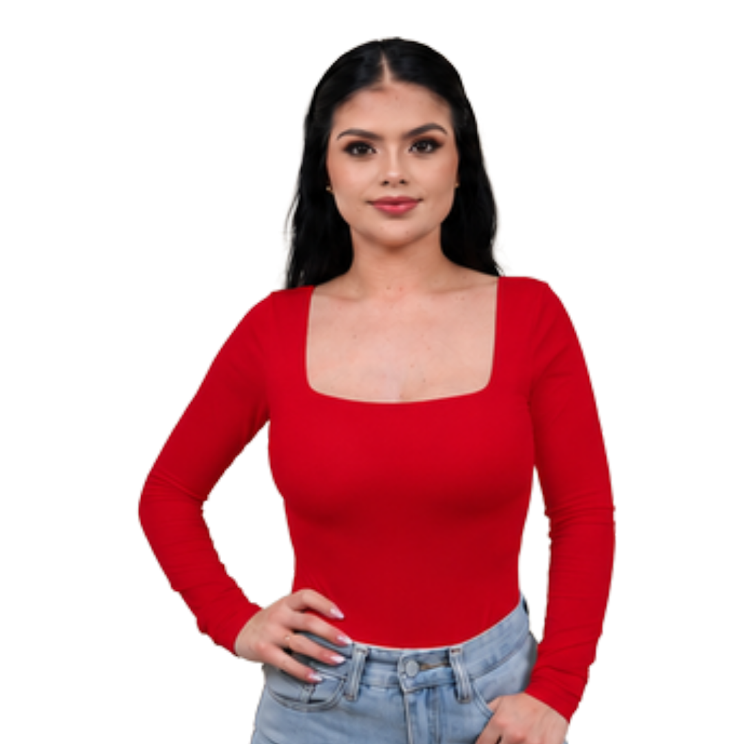 Square-neck long-sleeve bodysuit