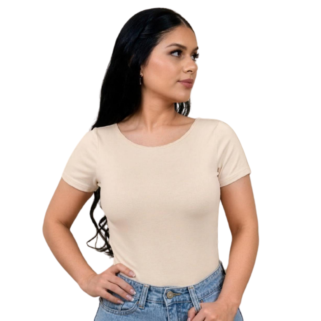 Round neck short sleeve bodysuit