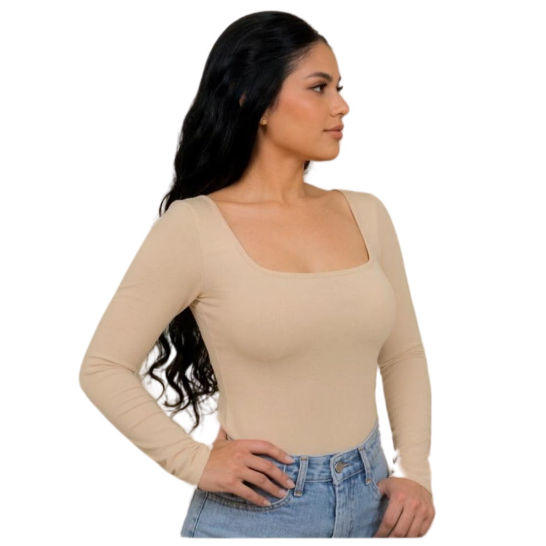 Square neck long sleeve full back bodysuit