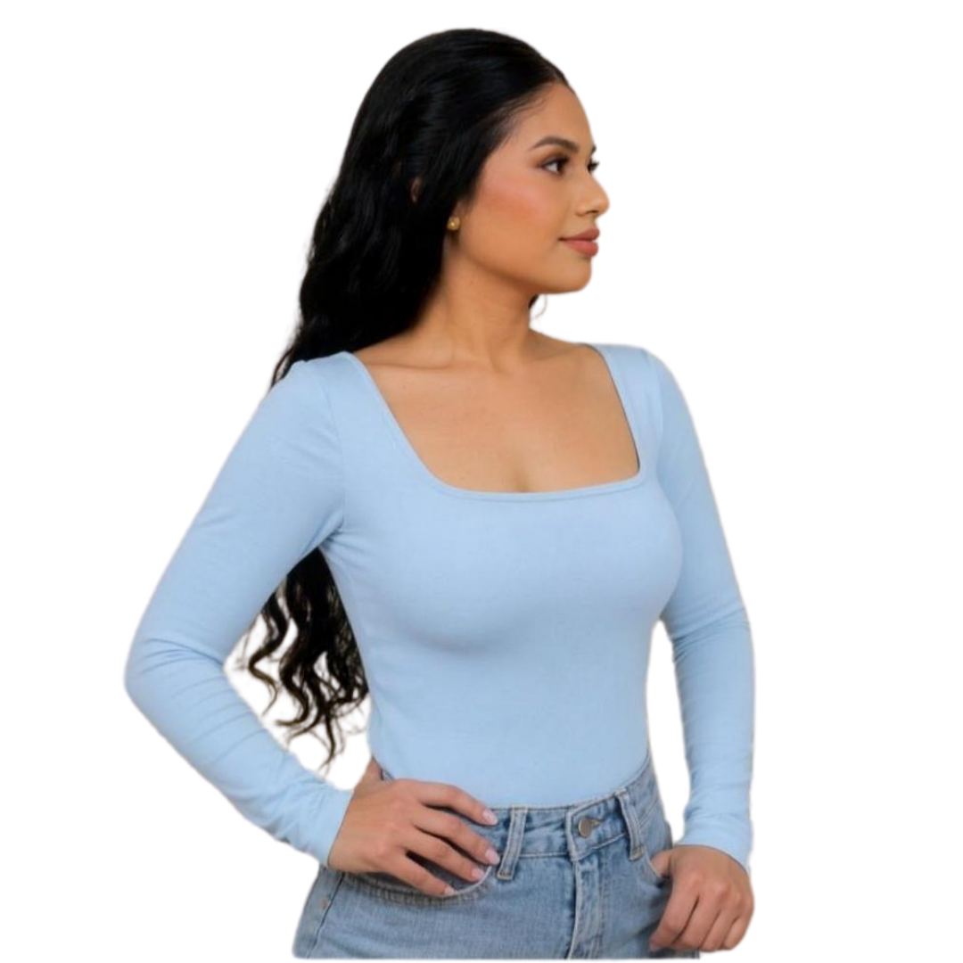 Square neck long sleeve full back bodysuit