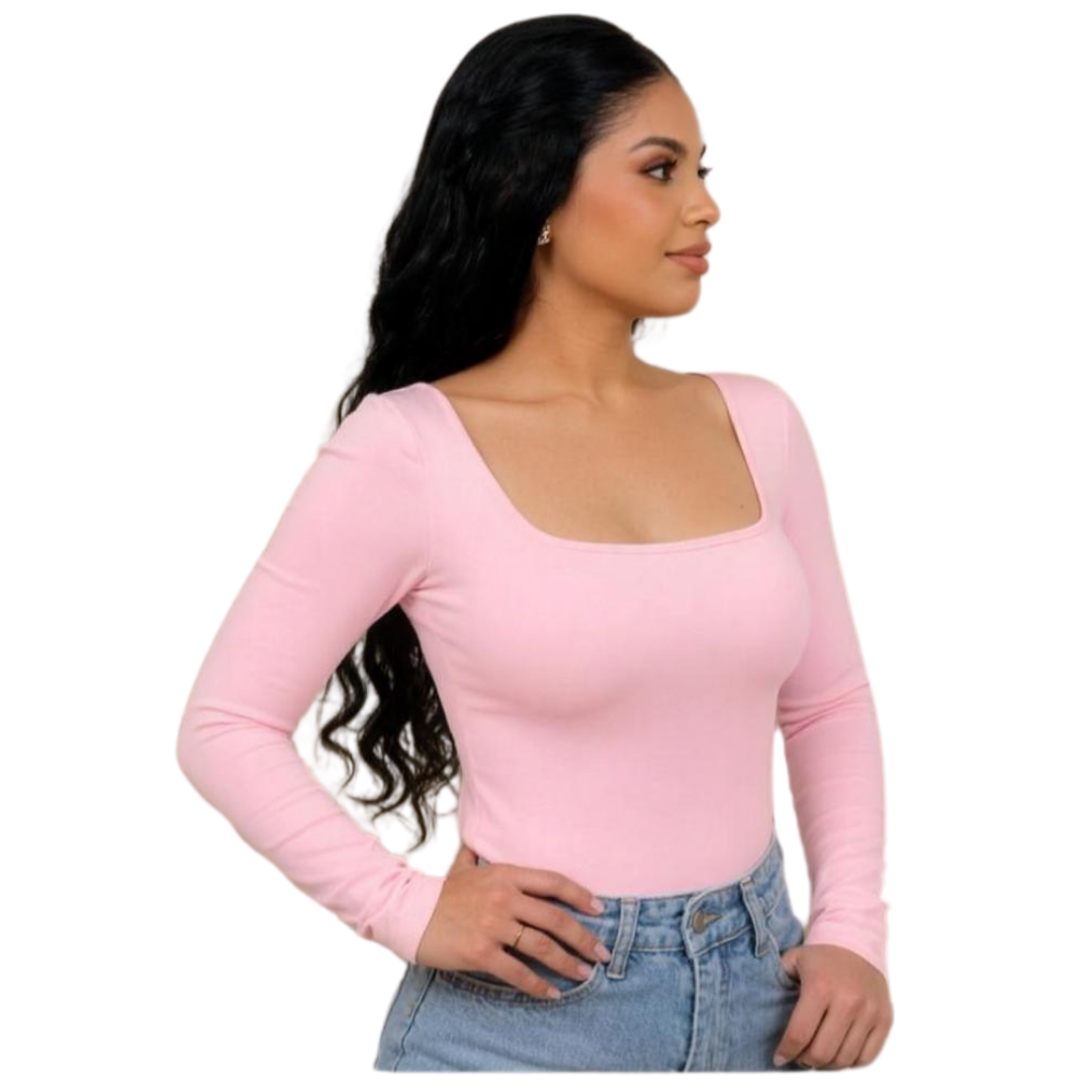 Square neck long sleeve full back bodysuit