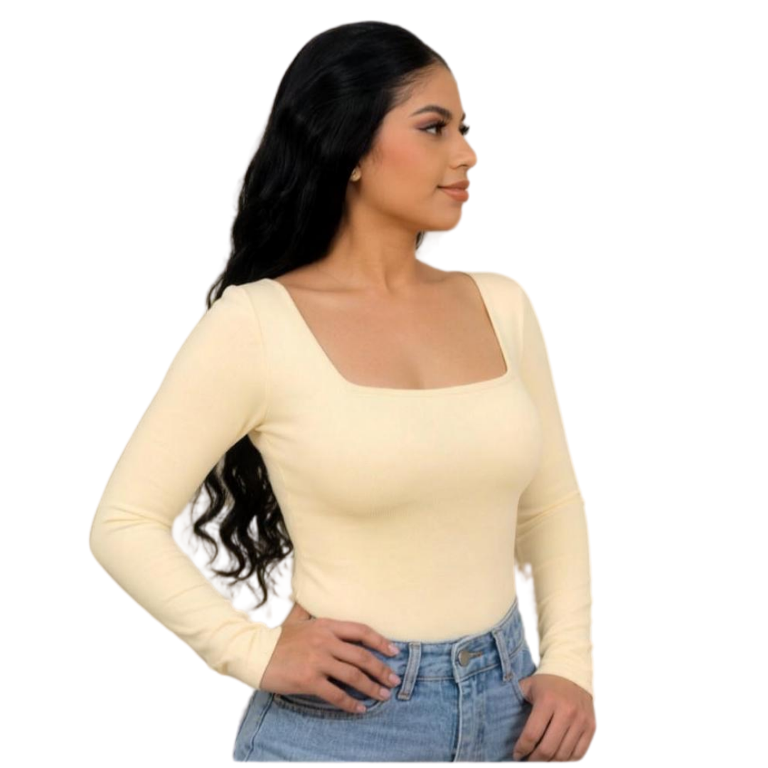 Square neck long sleeve full back bodysuit
