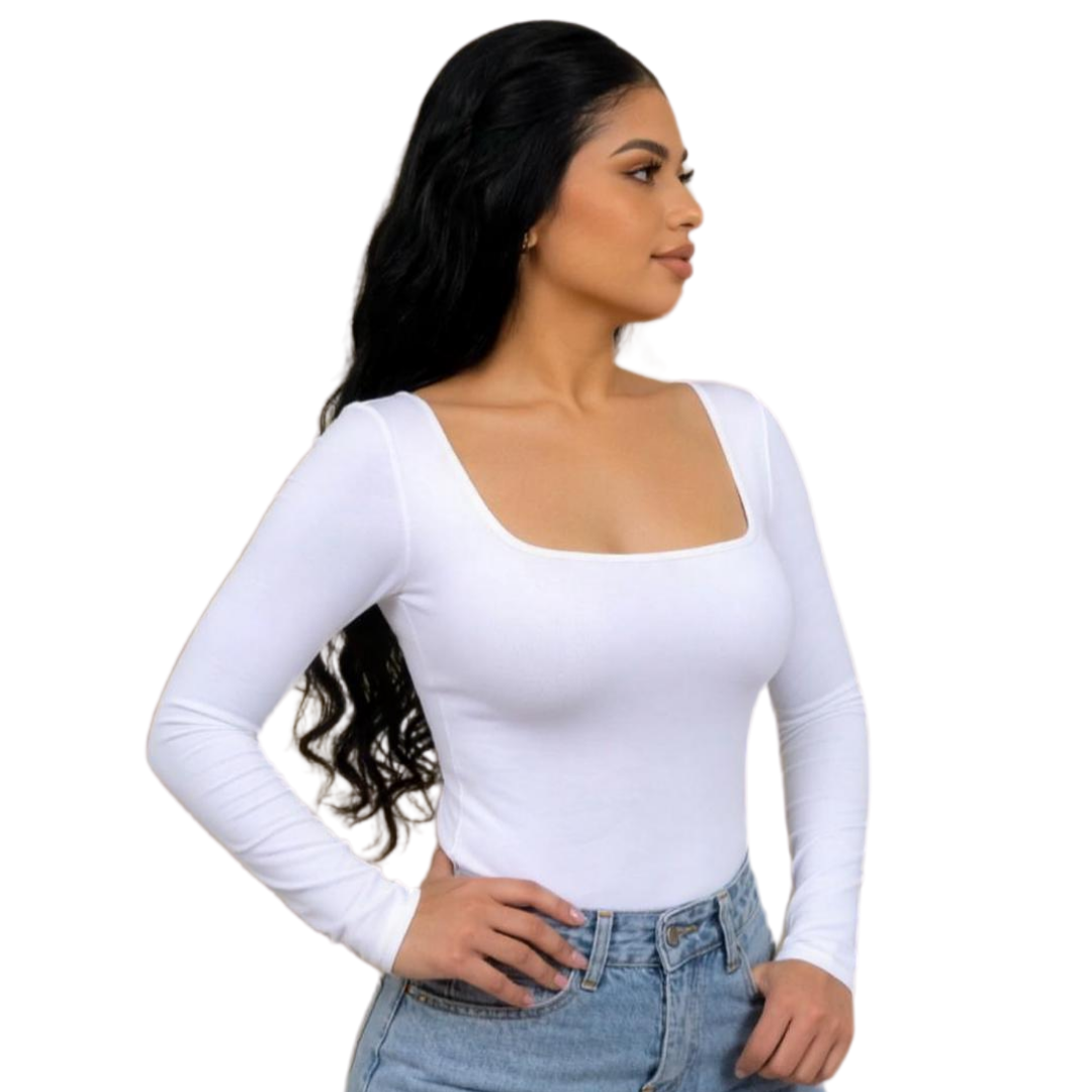 Square neck long sleeve full back bodysuit