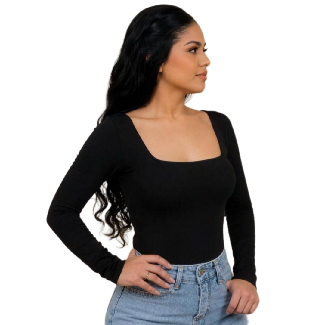 Square neck long sleeve full back bodysuit