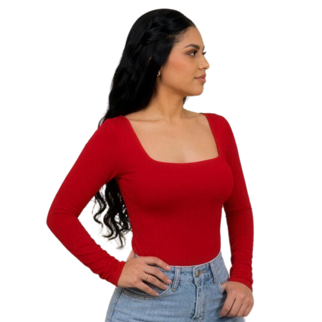 Square neck long sleeve full back bodysuit