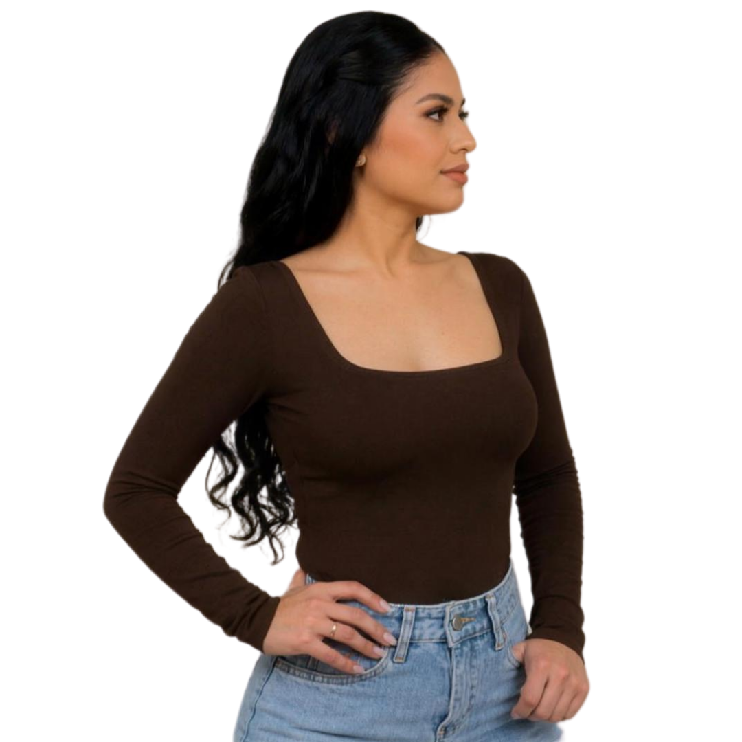 Square neck long sleeve full back bodysuit