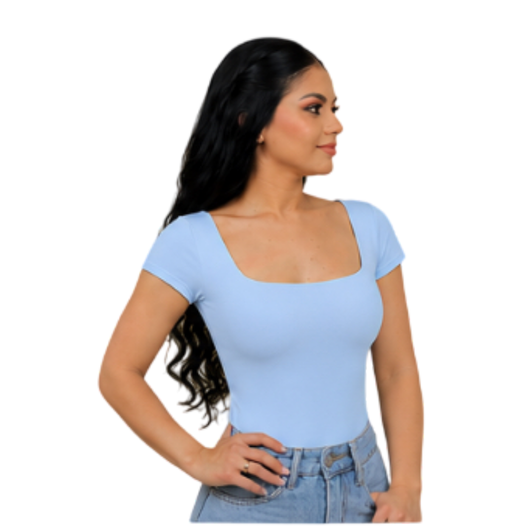 Square neck short sleeve full back bodysuit