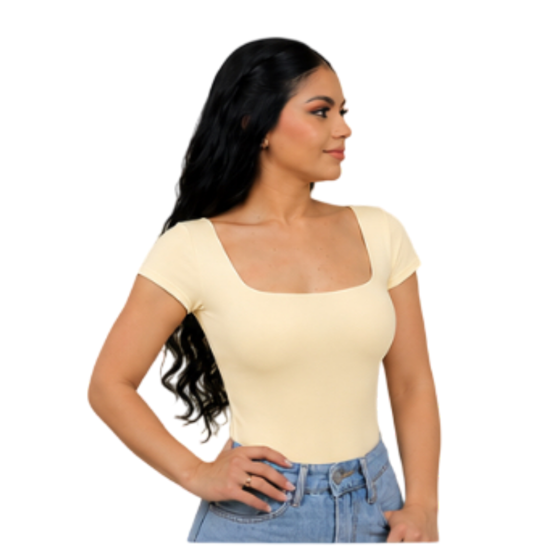 Square neck short sleeve full back bodysuit