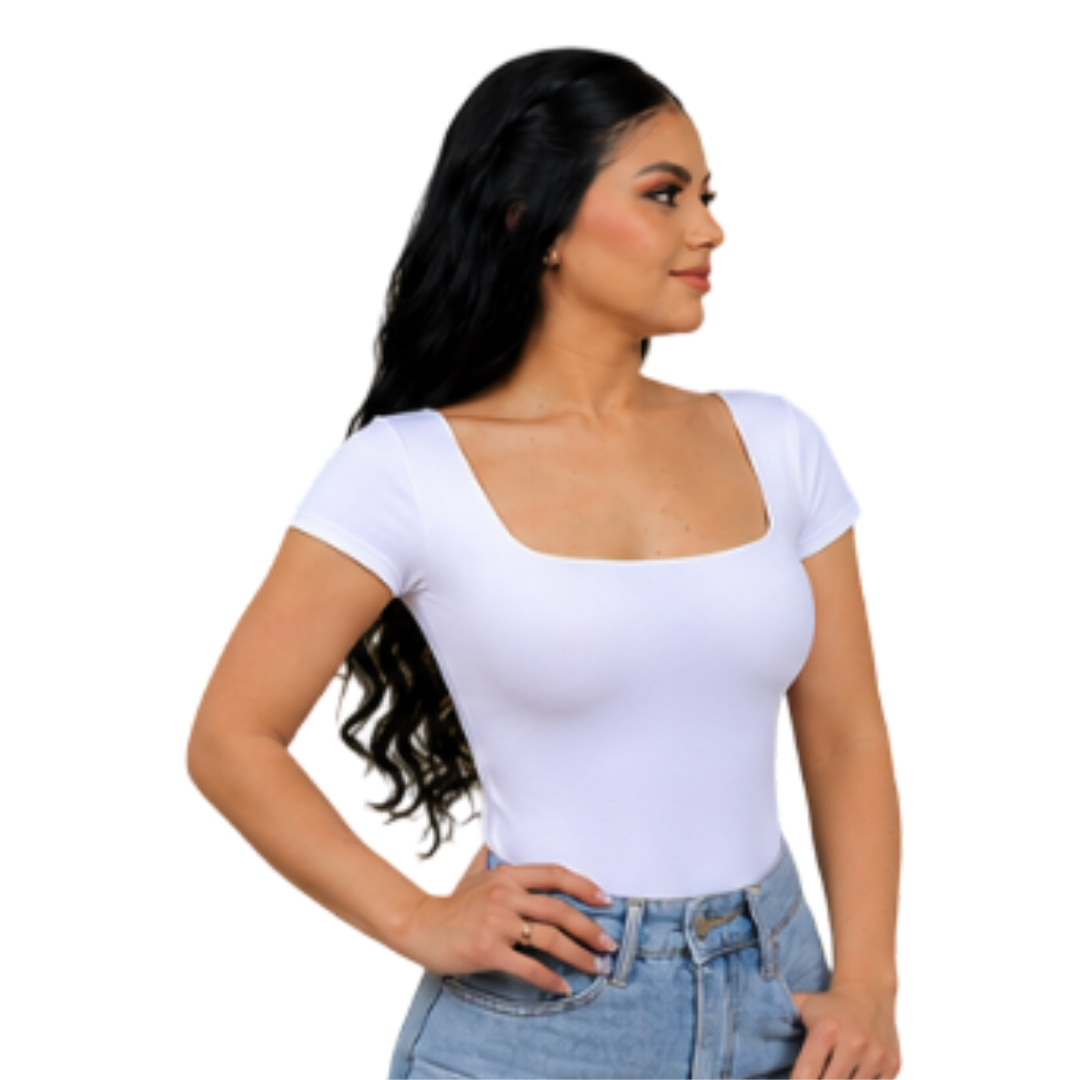 Square neck short sleeve full back bodysuit