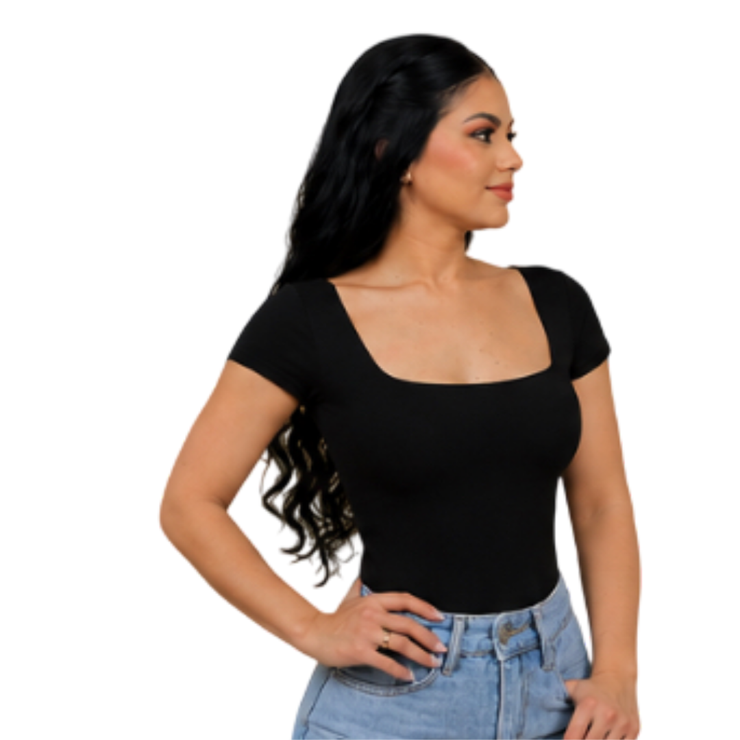 Square neck short sleeve full back bodysuit