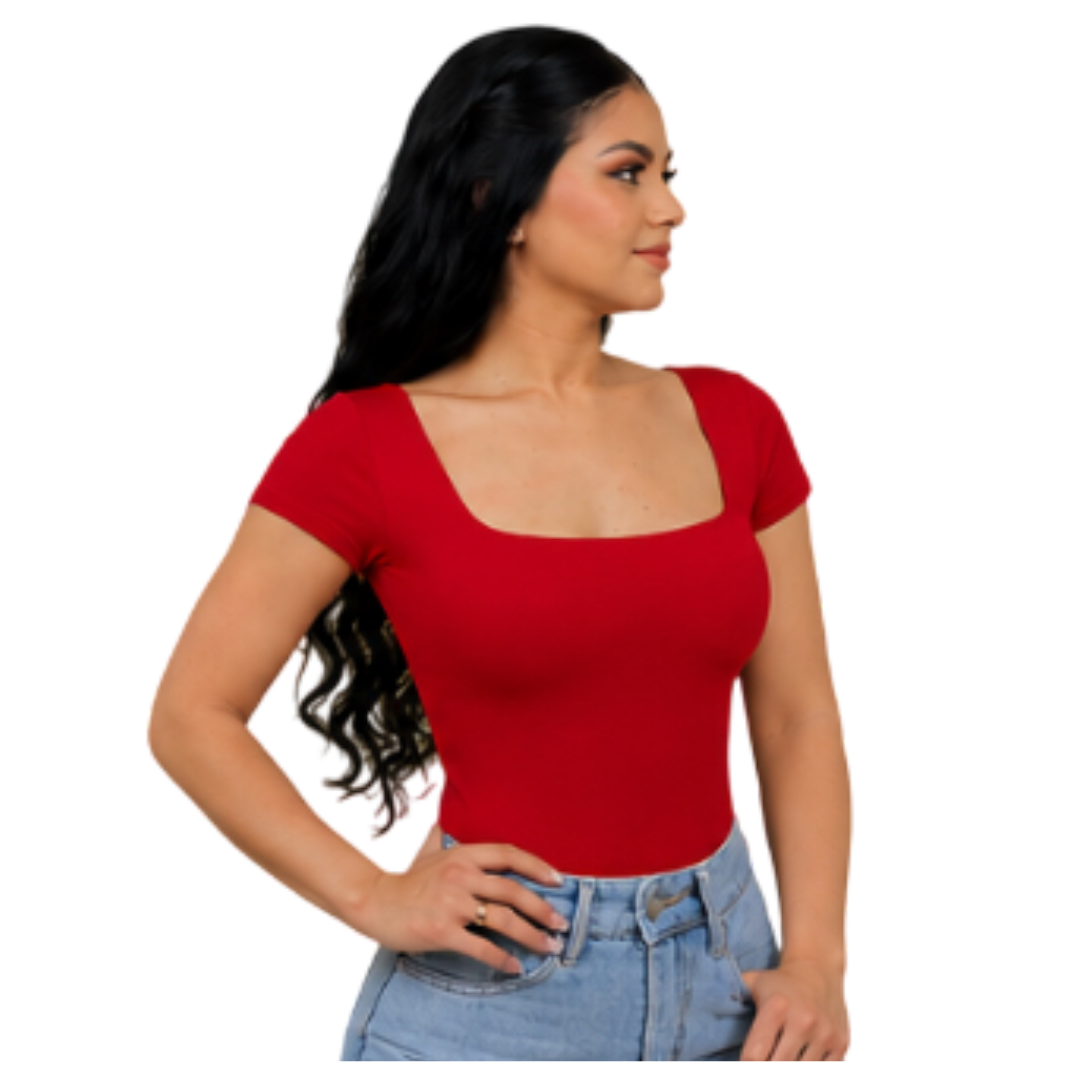 Square neck short sleeve full back bodysuit