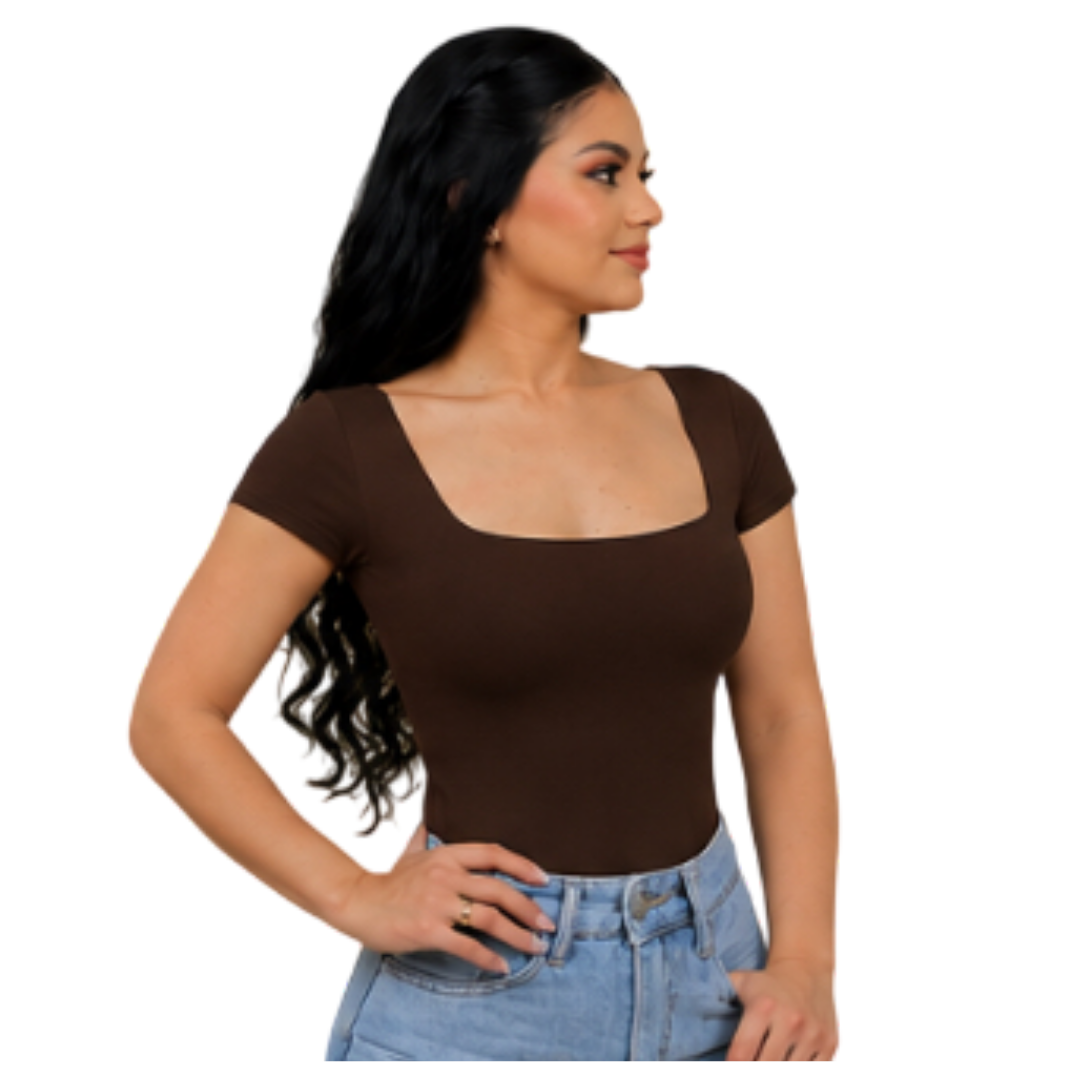 Square neck short sleeve full back bodysuit