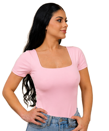 Body cuello cuadrado manga corta color Rosa – VIJG Fashion
